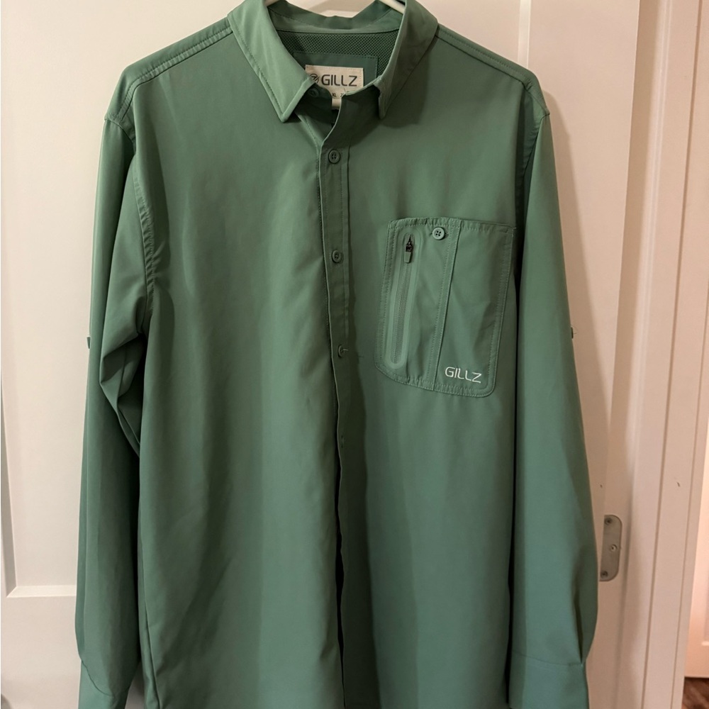 Gillz Fishing Shirt UPF 30+ Mens Medium Green Long Sleeve Fish Camp Hiking